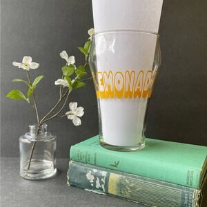 Vintage Clear Yellow Printed Lemonade Glass Large